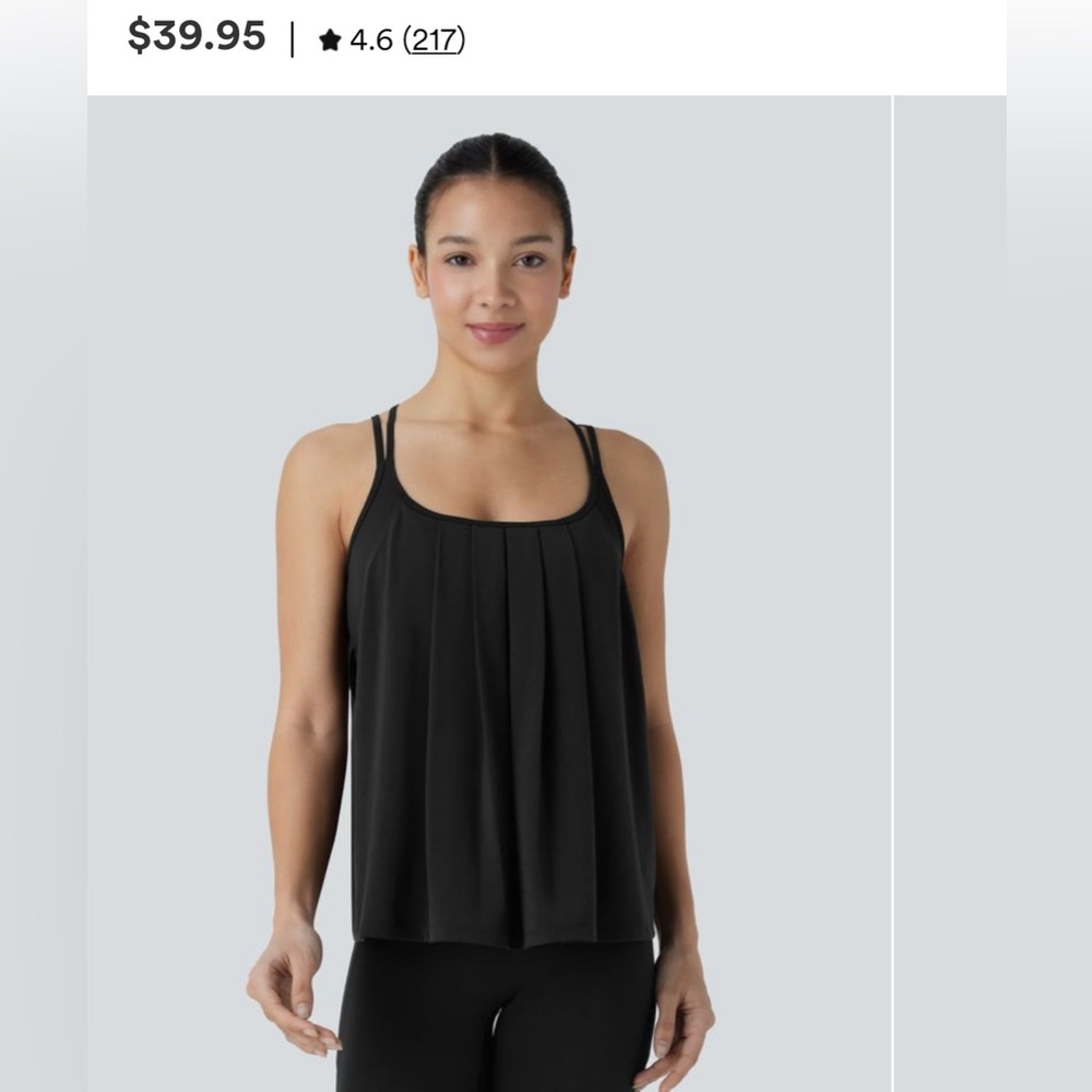 HALARA Black Pleated Strappy Tank Top